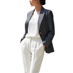Finnkarelia Blue Contrast Stitch Tailored Blazer Sz 10 Office Siren